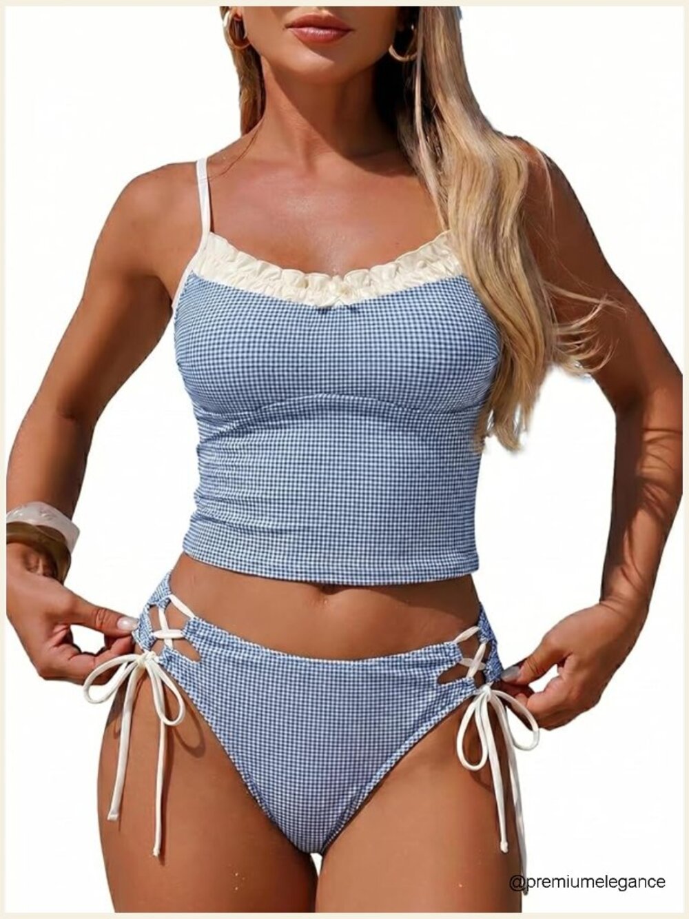 Ruffle Bowknot Tankini 2 Piece Swimsuit Tummy Control Adjustable